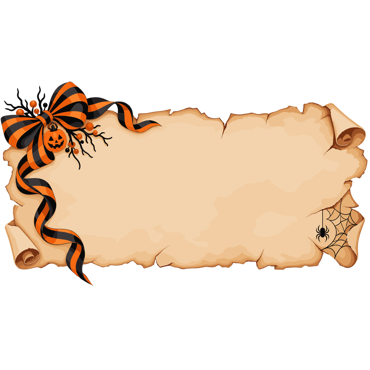 Vintage Halloween parchment banner with pumpkin bow