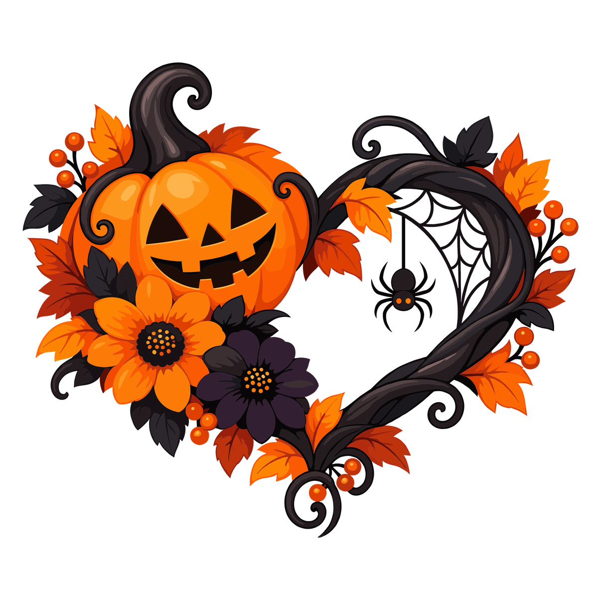 Halloween pumpkin heart shape floral clipart