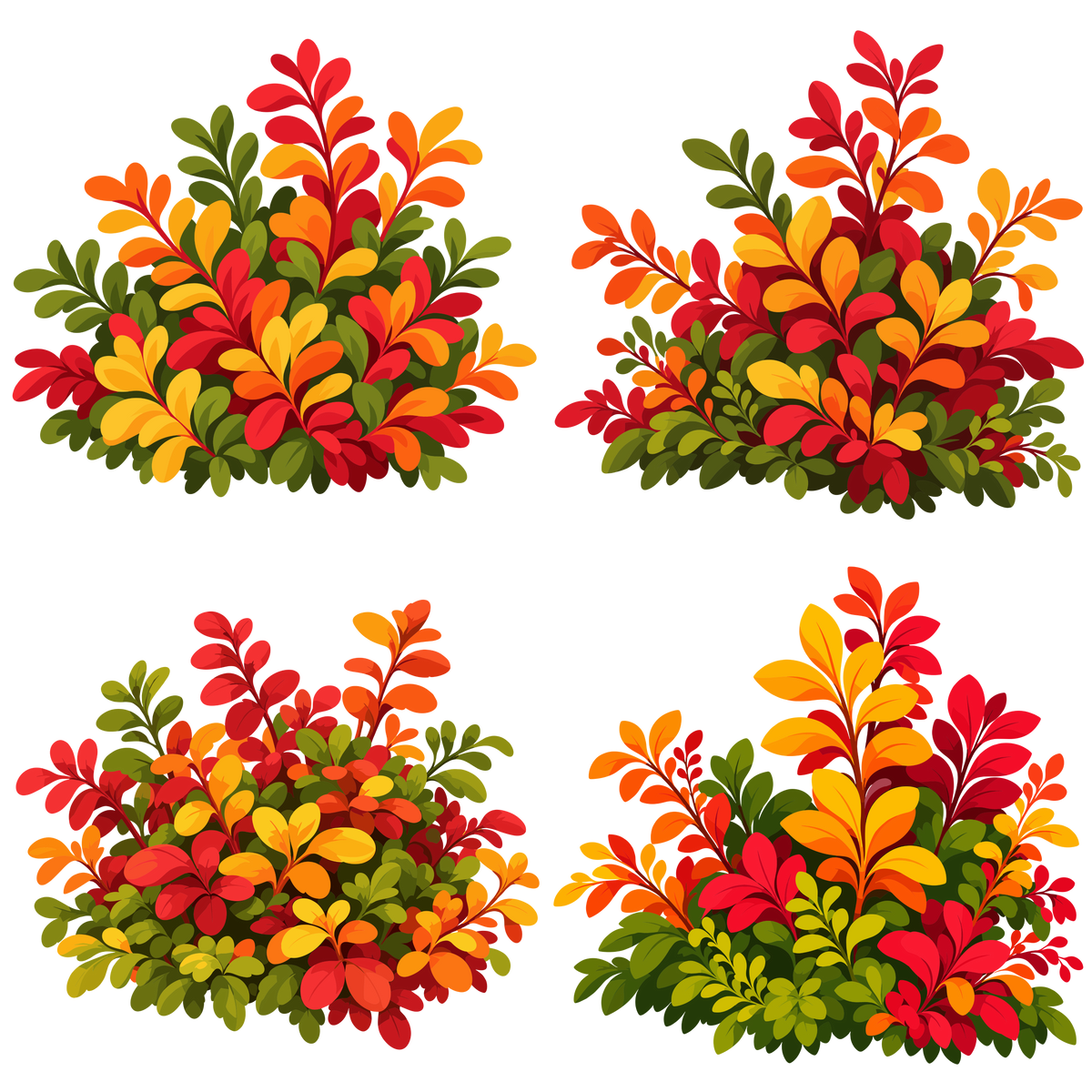 Autumn foliage and leafy bush clipart collection for seasonal designs