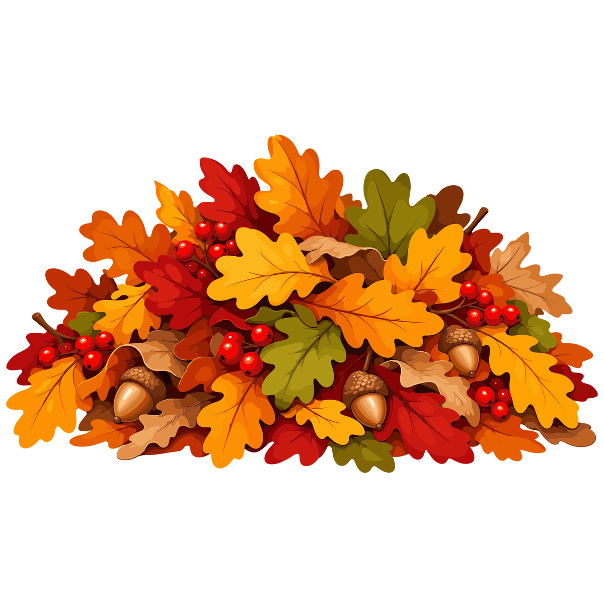 Autumn oak leaves berries and acorns fall foliage clipart arrangement