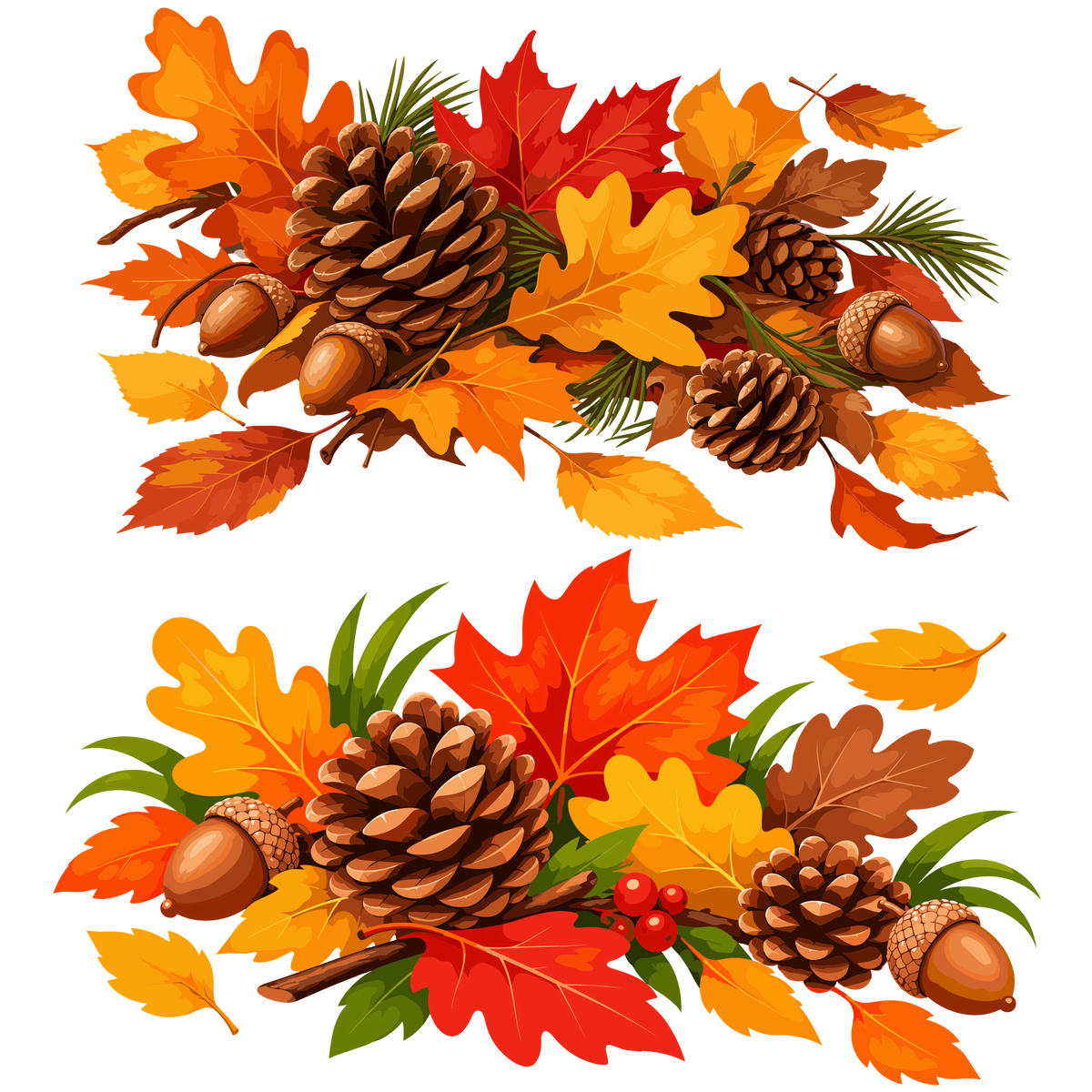 Autumn pine cone and acorn foliage clipart set