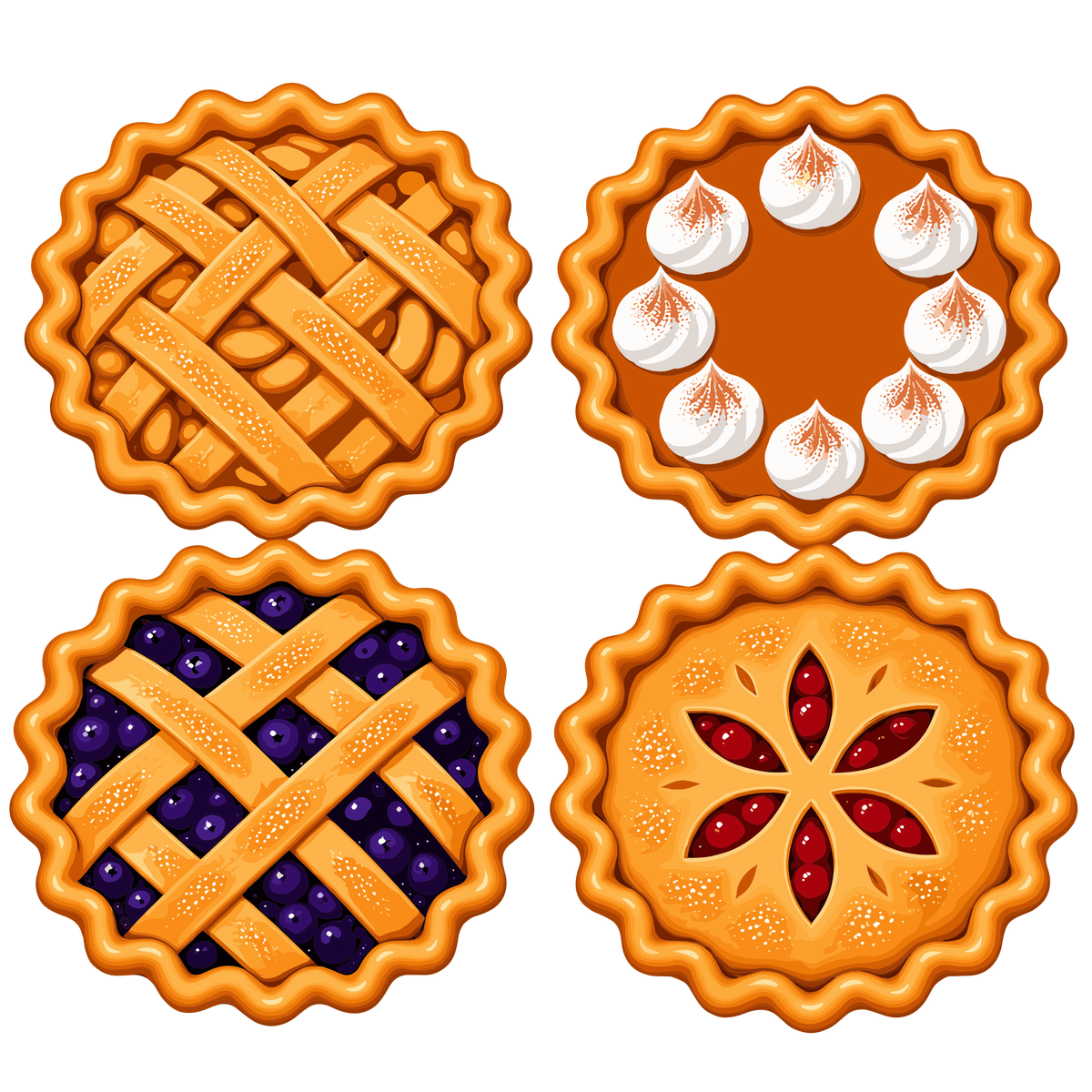 Autumn pie clipart set with apple blueberry and berry pies