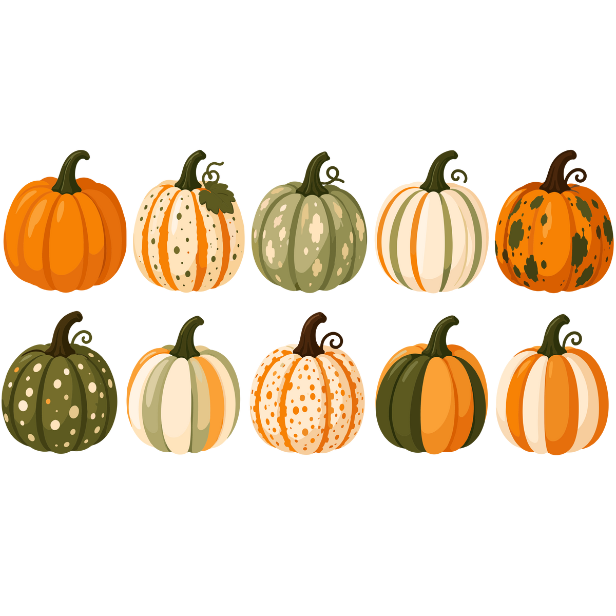 Autumn pumpkin clipart set with colorful striped and speckled pumpkins