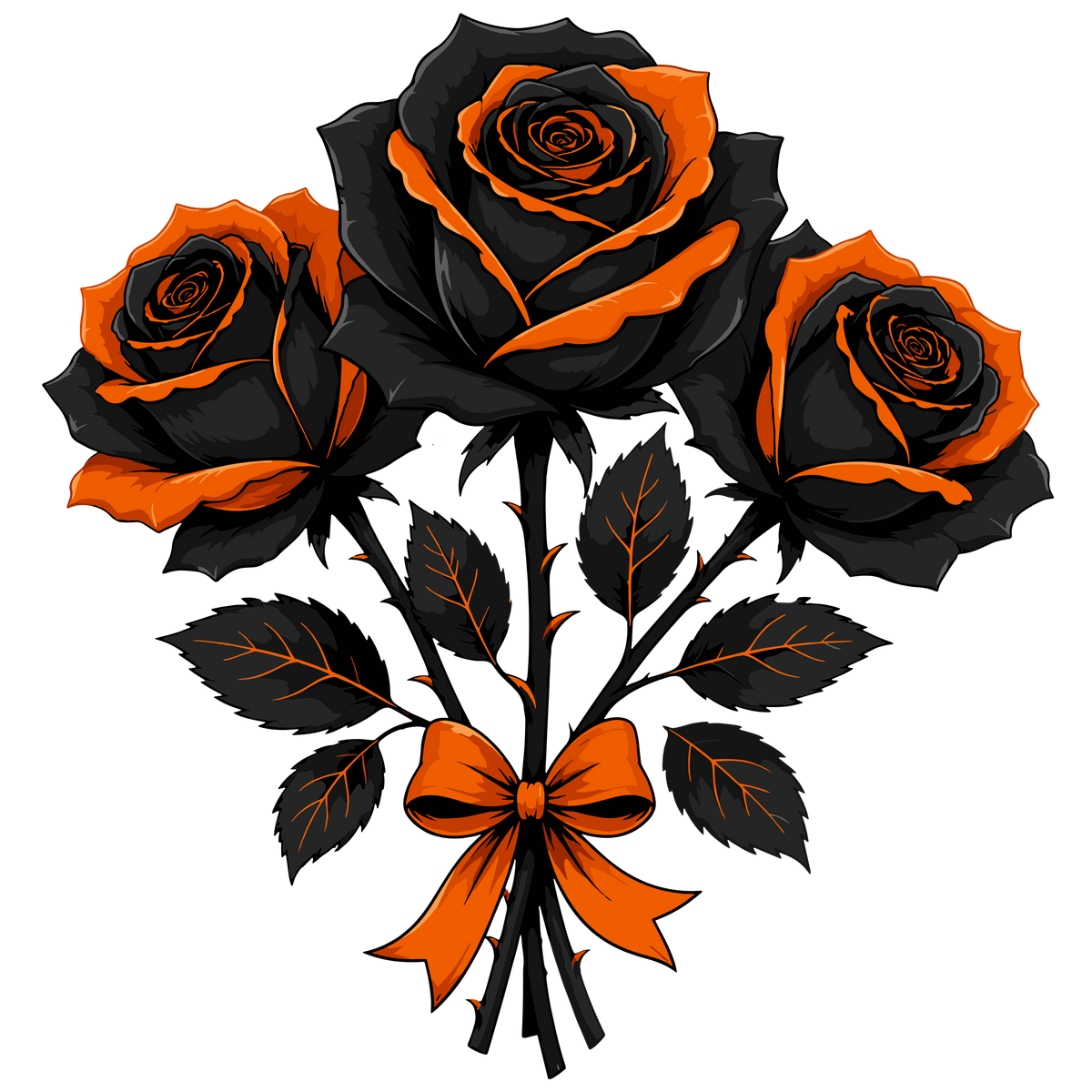 Black and orange Halloween rose bouquet clipart