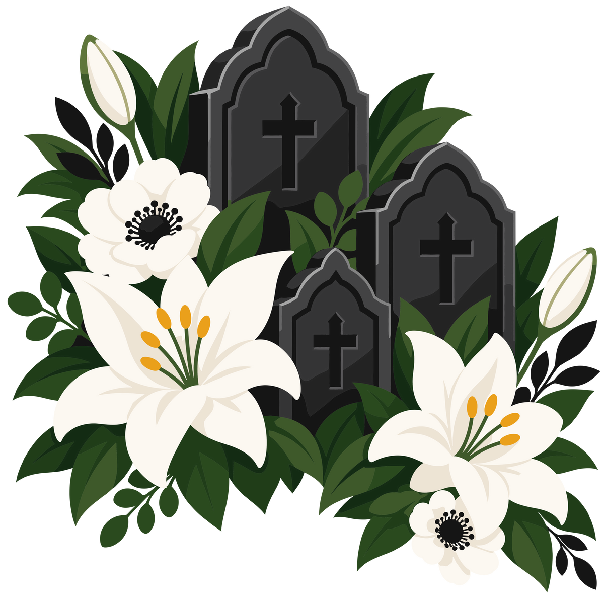 White lily cemetery arrangement for remembrance and memorial designs