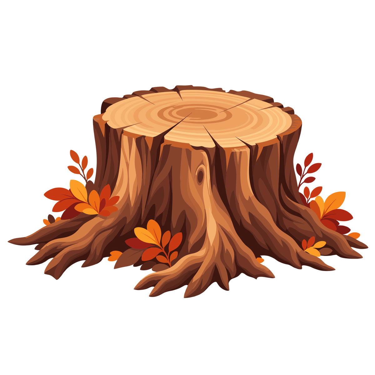 Autumn tree stump with colorful leaves