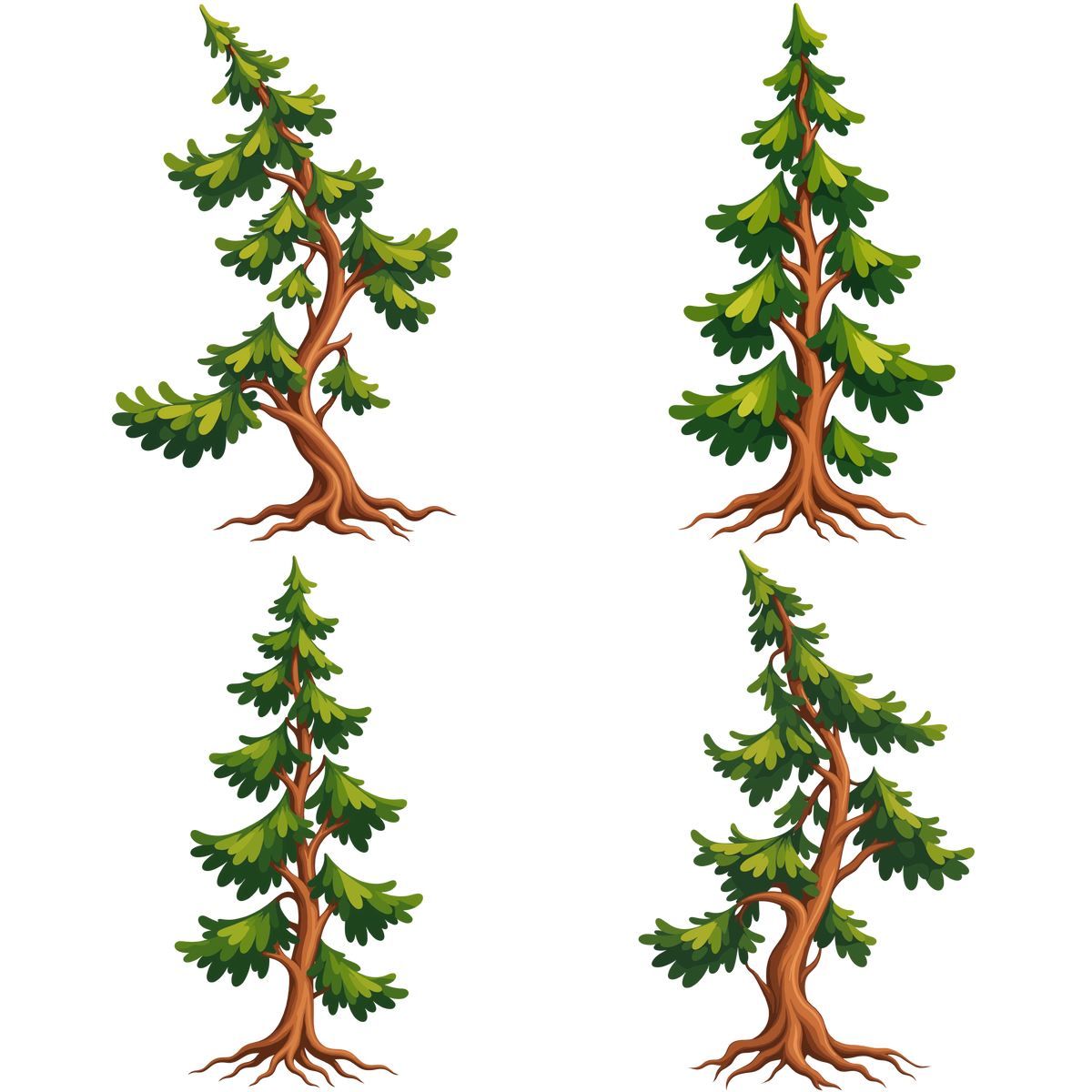 Evergreen tree set with varied pine tree shapes for woodland and winter designs