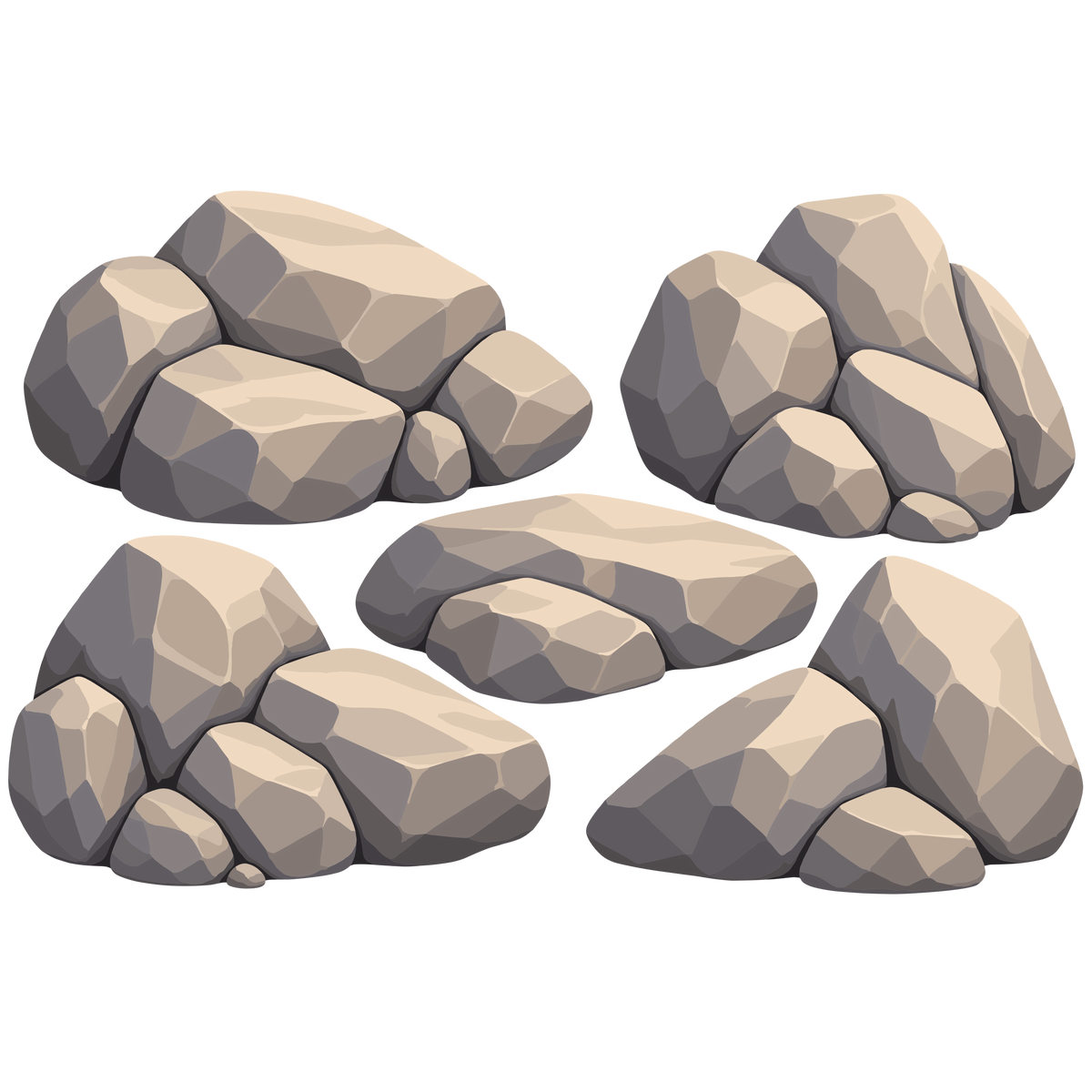 Natural stone set with rustic rocks for woodland landscape and outdoor nature designs