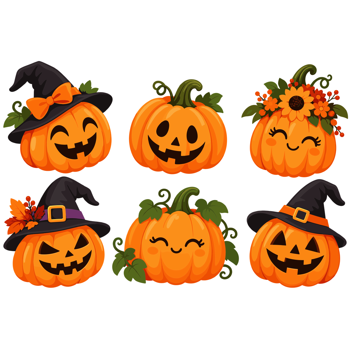 Cute Halloween pumpkin clipart set of 6