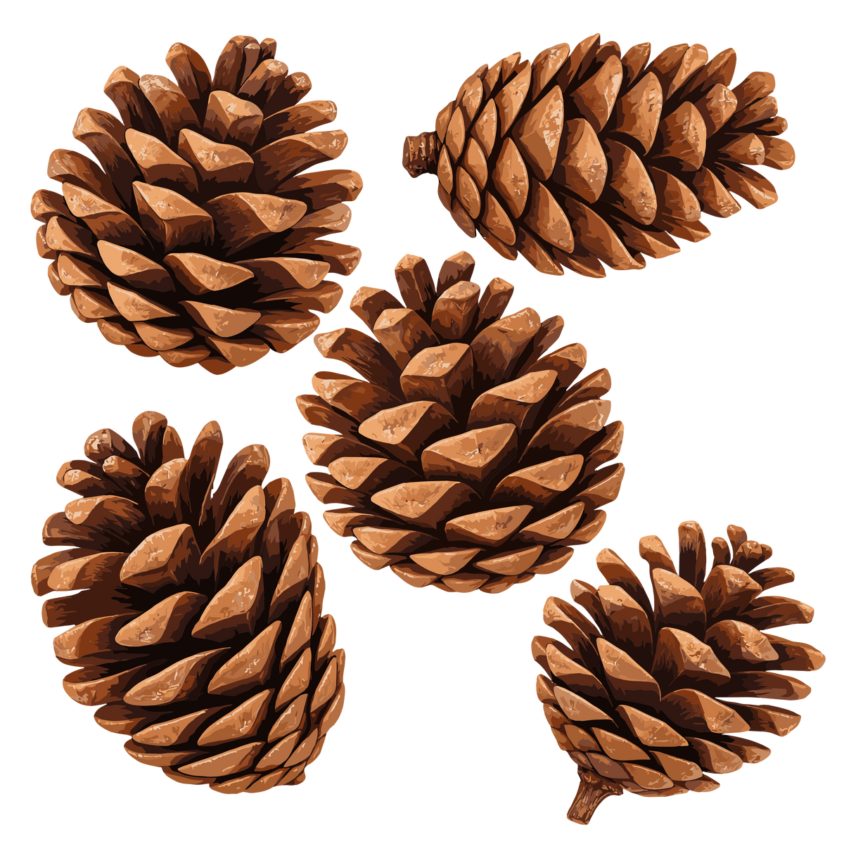 Pine cones autumn and winter nature clipart set of 5