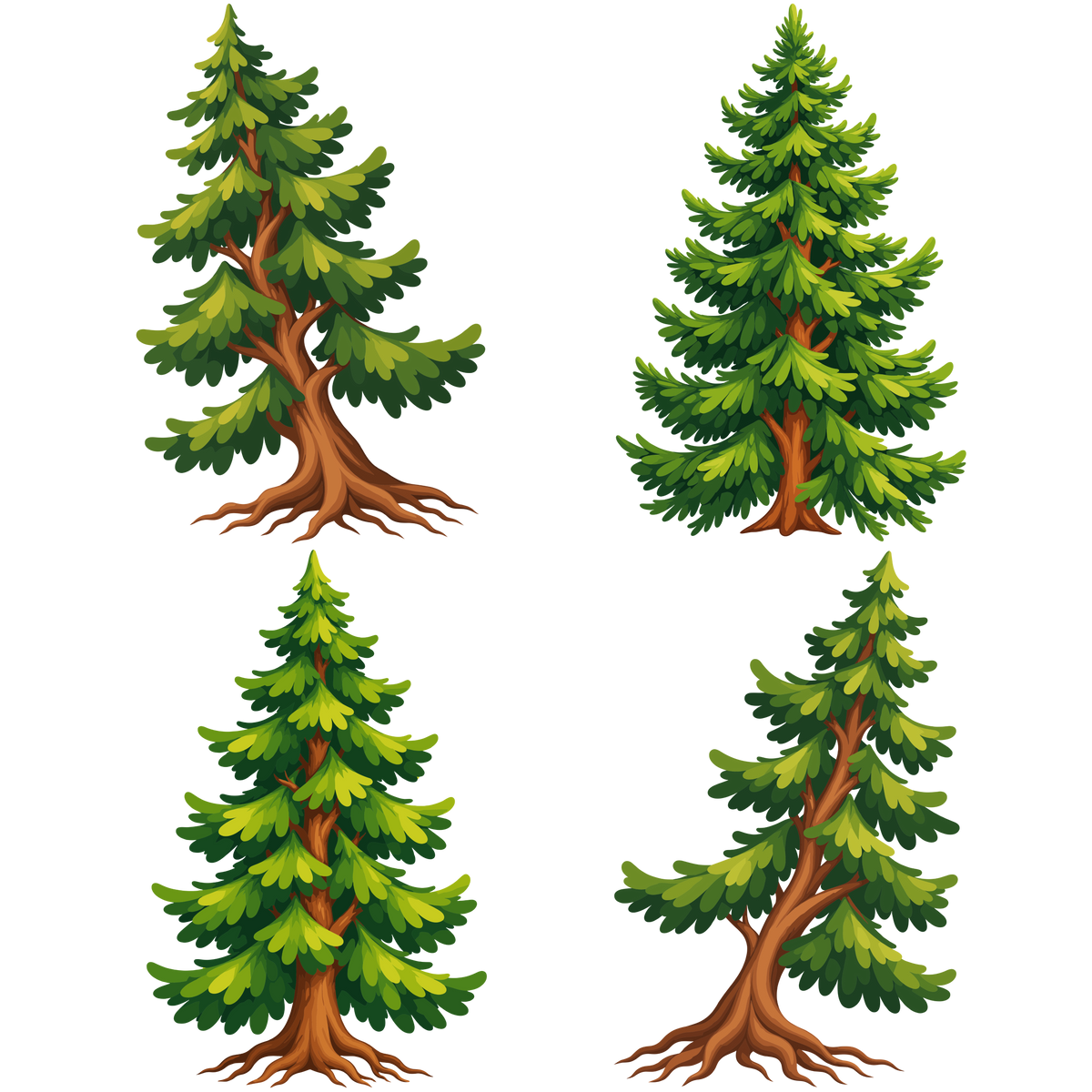 Pine tree collection with varied evergreen shapes