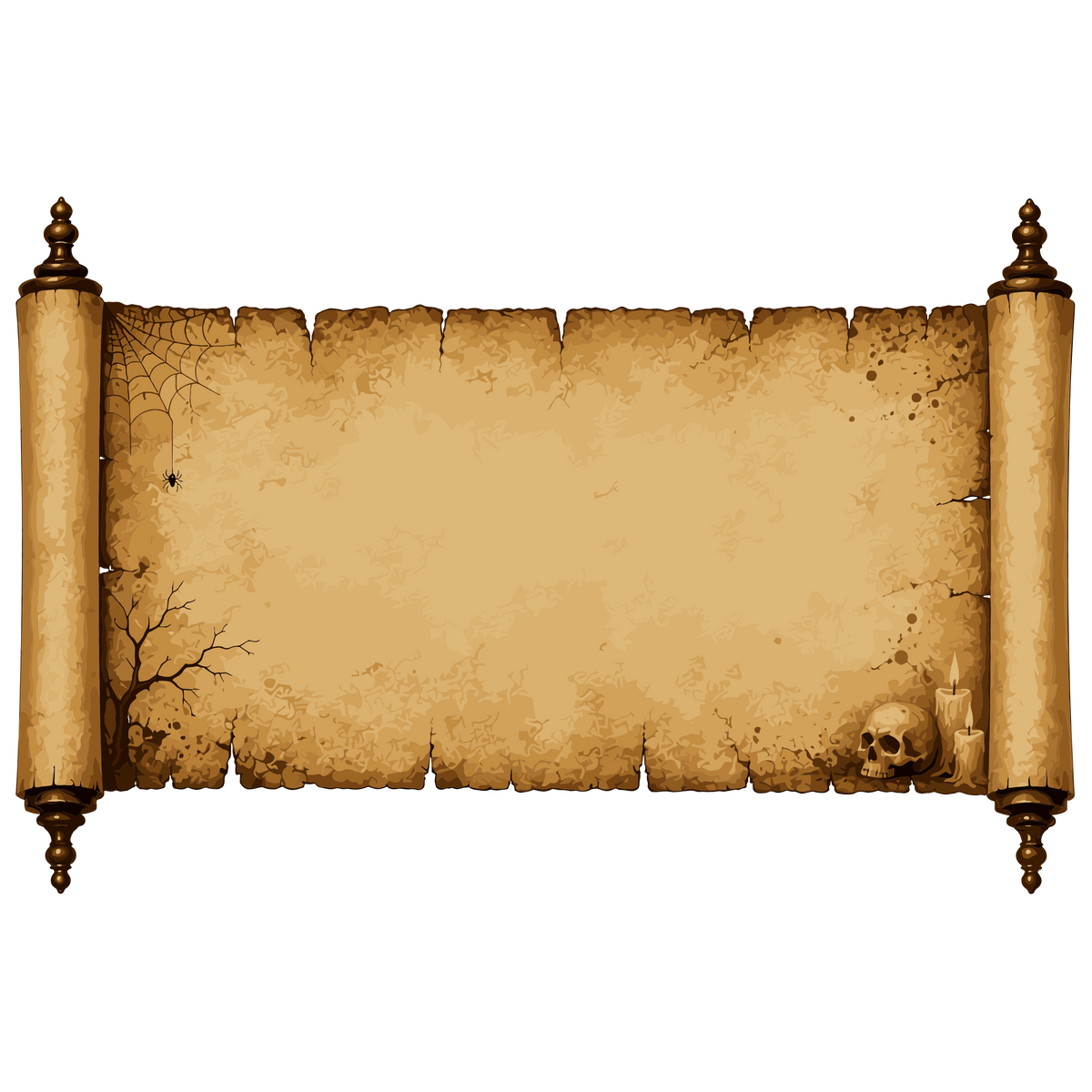 Haunted vintage parchment scroll with gothic Halloween details