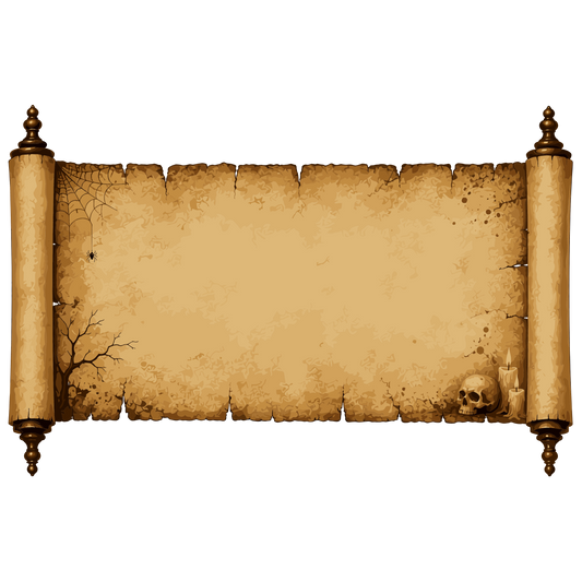 Haunted vintage parchment scroll with gothic Halloween details