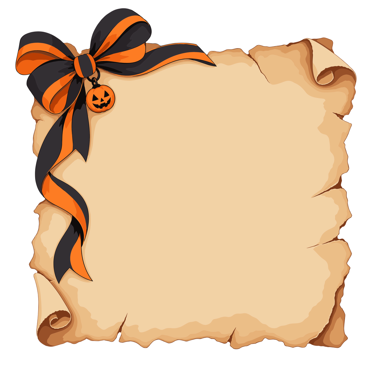 Halloween parchment scroll with orange and black bow