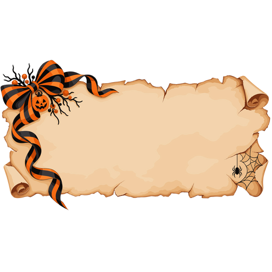 Vintage Halloween parchment banner with pumpkin bow