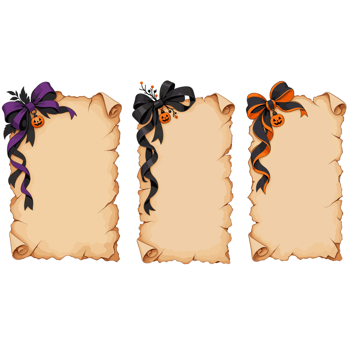 Halloween parchment scroll set with decorative bows