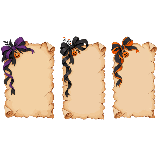 Halloween parchment scroll set with decorative bows