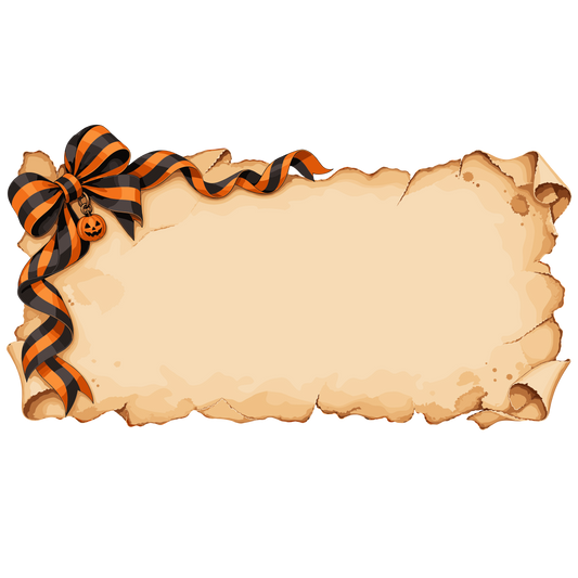 Haunted Halloween parchment banner with bow