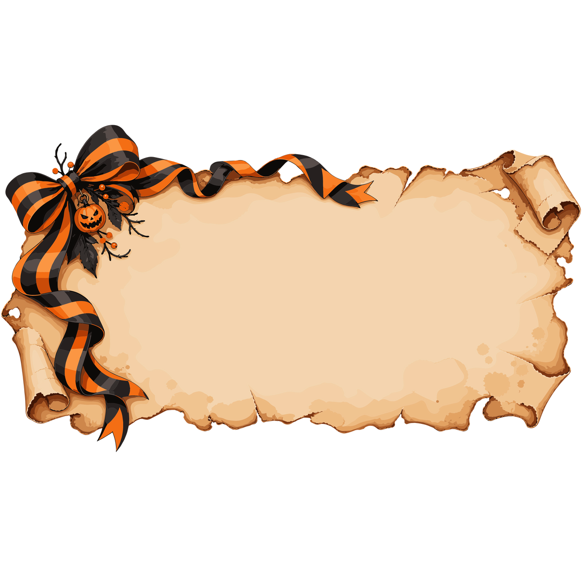 Haunted Halloween parchment banner with pumpkin bow