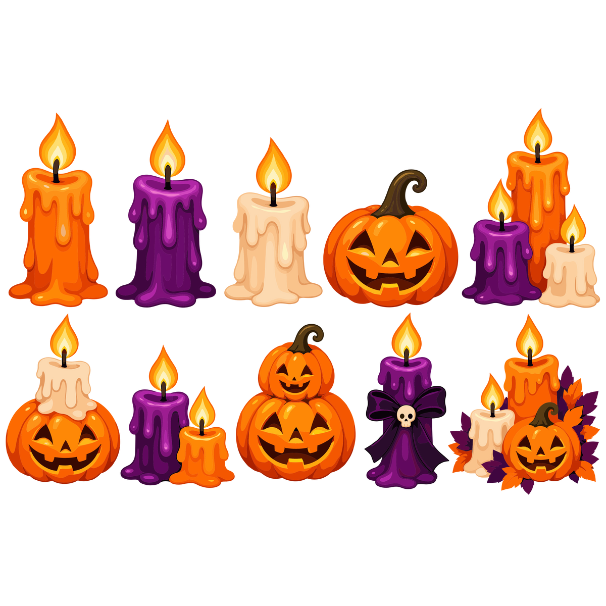 Halloween candles and pumpkin clipart set of 4