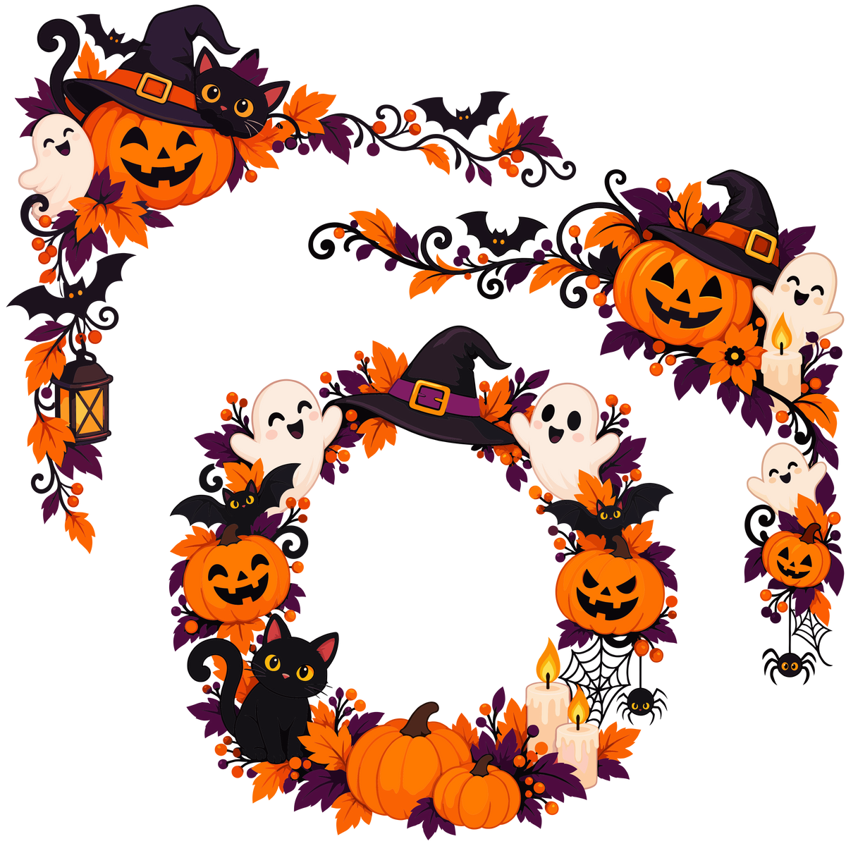 Halloween pumpkin corner clipart set of 3