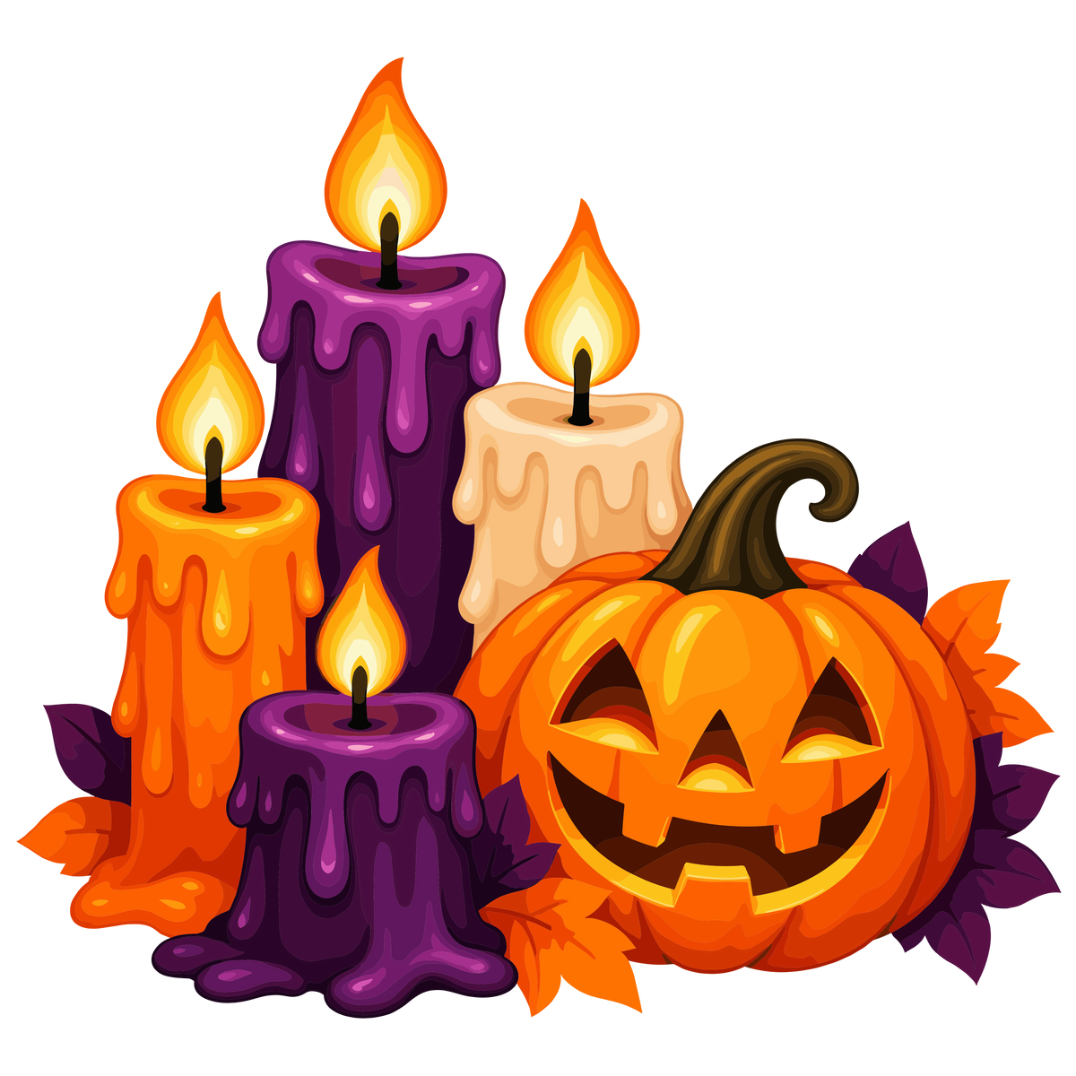 Halloween candles and pumpkin clipart set of 4
