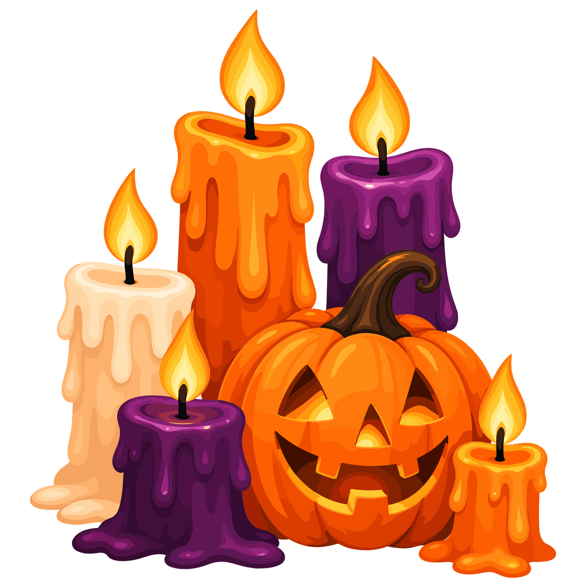 Halloween candles and pumpkin clipart set of 4