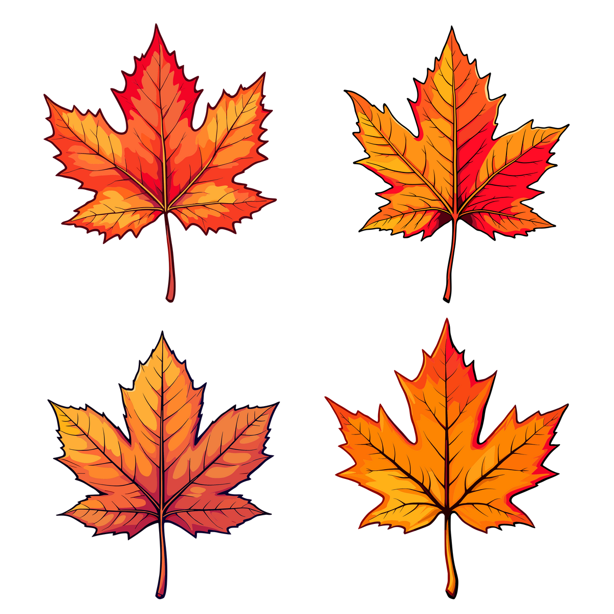Autumn maple leaves in vibrant red orange and yellow colors
