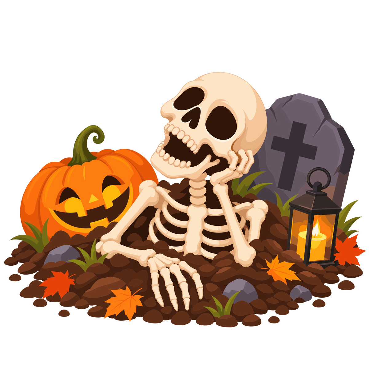 Halloween skeleton pumpkin graveyard design set of 3