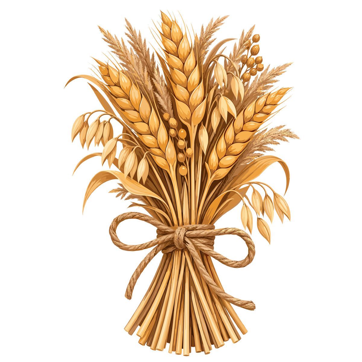 Rustic autumn harvest wheat and dried grain bouquet with natural twine bow