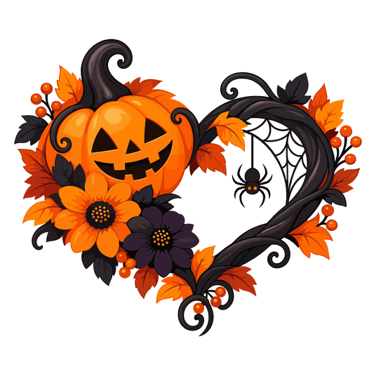 Halloween pumpkin heart shape floral clipart