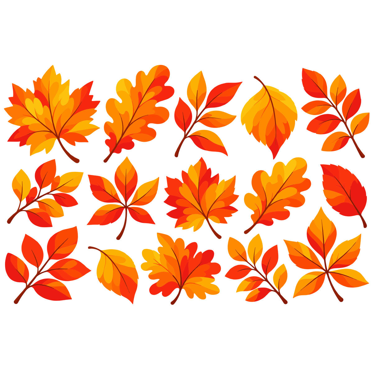 Autumn leaf clipart collection with colorful fall leaves and branches