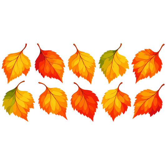 Autumn birch leaves clipart collection with colorful fall leaves
