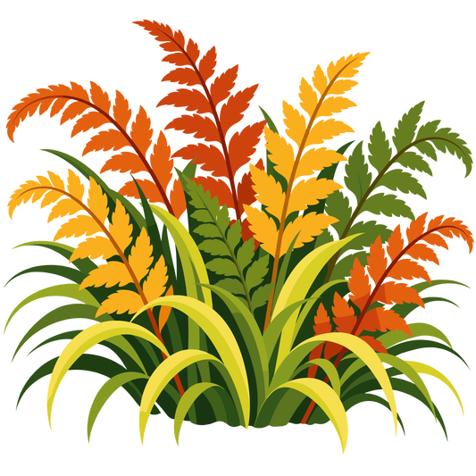 Autumn fern and grass foliage clipart set