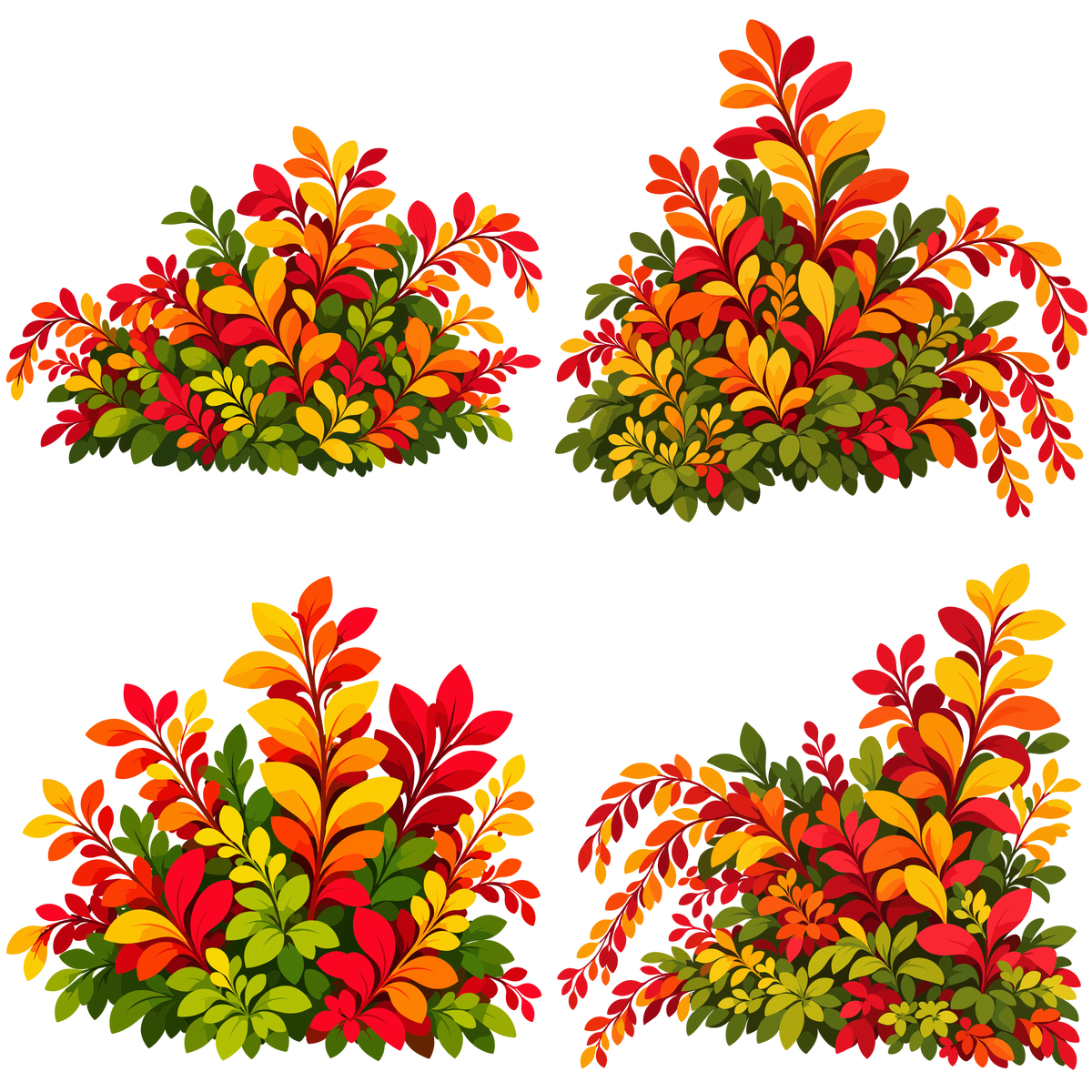 Autumn foliage bush clipart set with colorful woodland branches