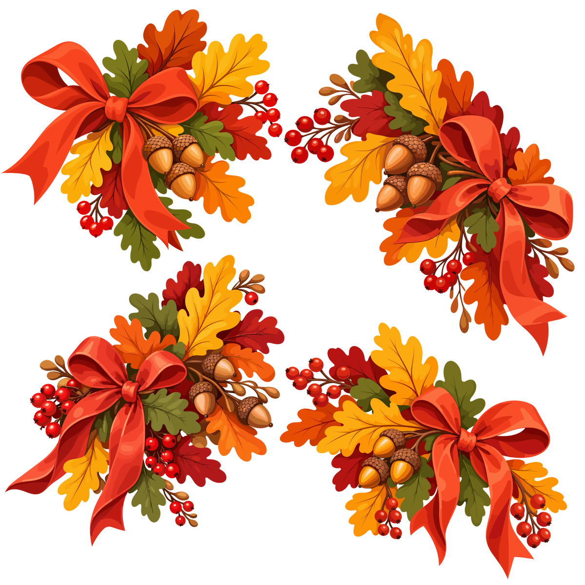 Autumn bow wreath clipart with fall leaves berries and acorns