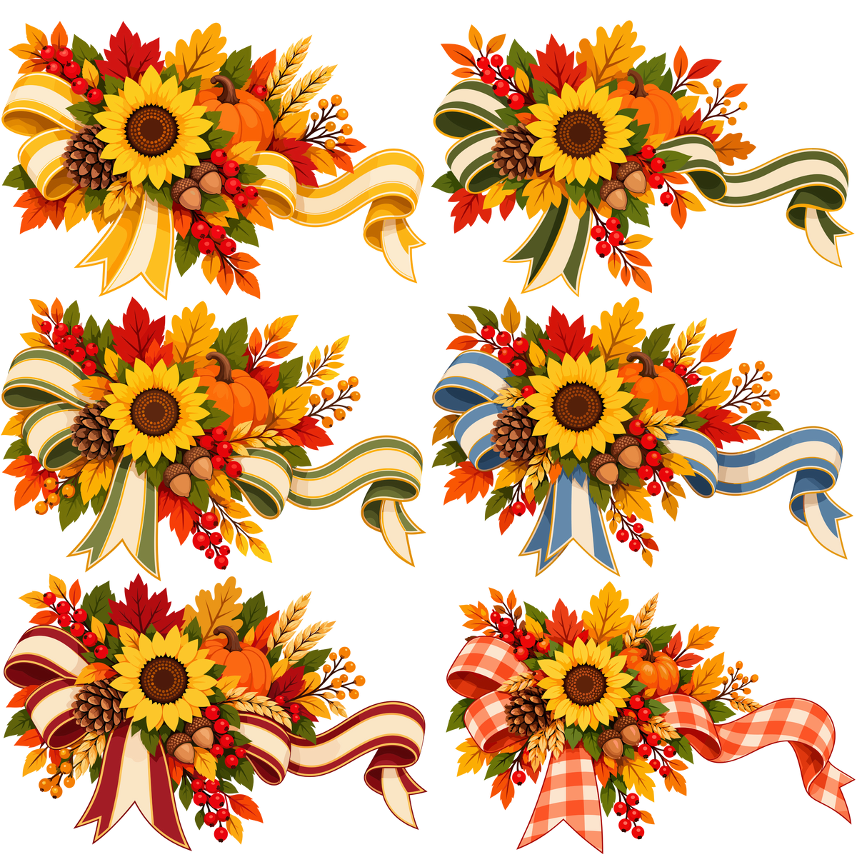 Autumn sunflower pumpkin and ribbon clipart set