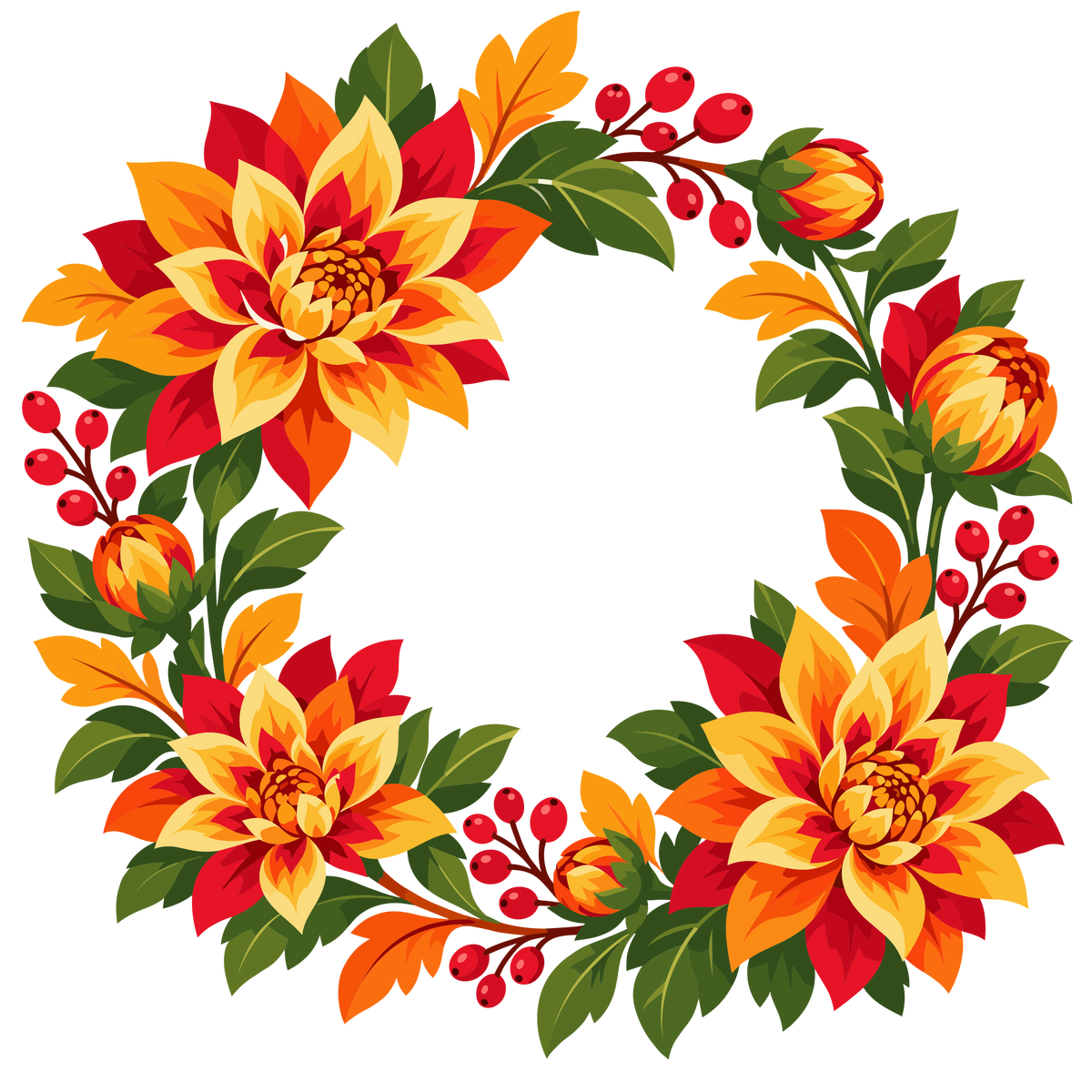 Autumn dahlia floral wreath clipart