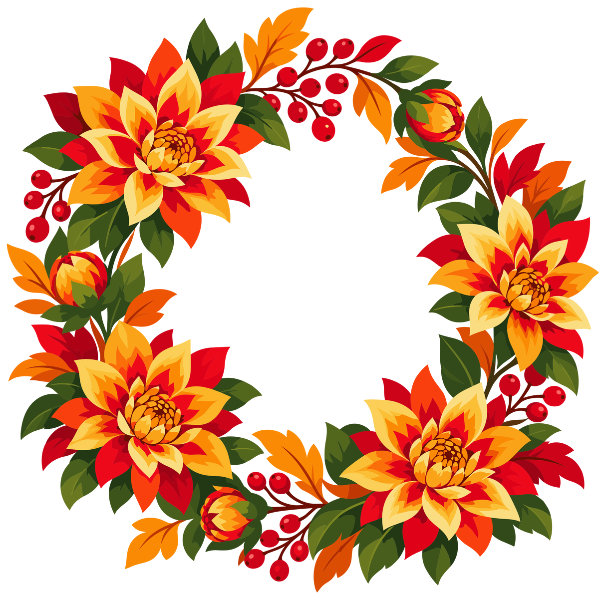 Autumn dahlia wreath clipart