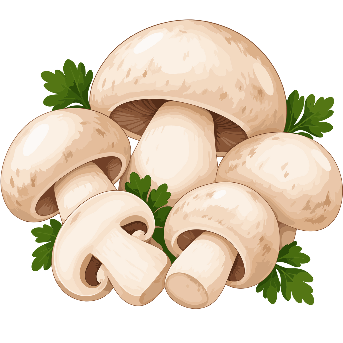 White mushroom cluster with parsley for autumn woodland design