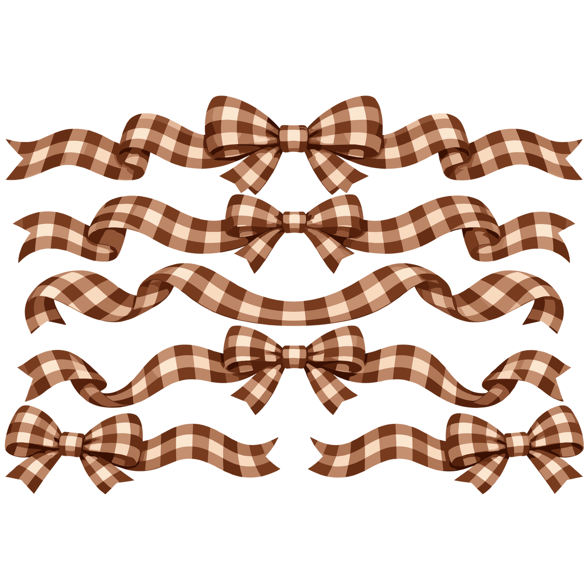 Brown gingham bows and ribbons for autumn and rustic designs
