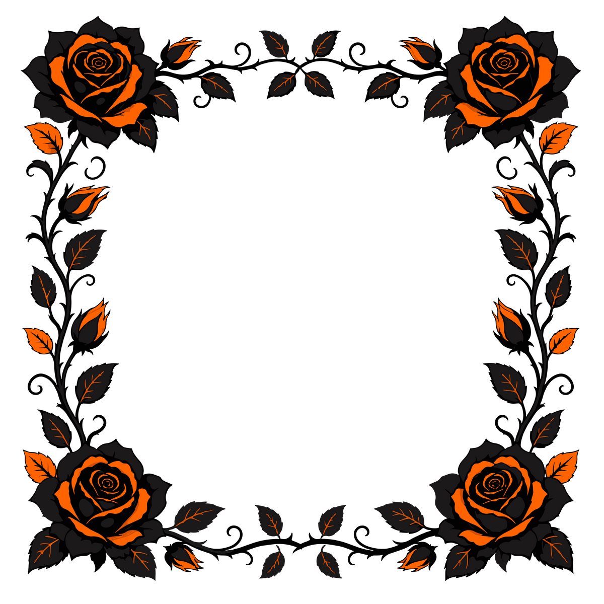 Black and orange Halloween floral frame