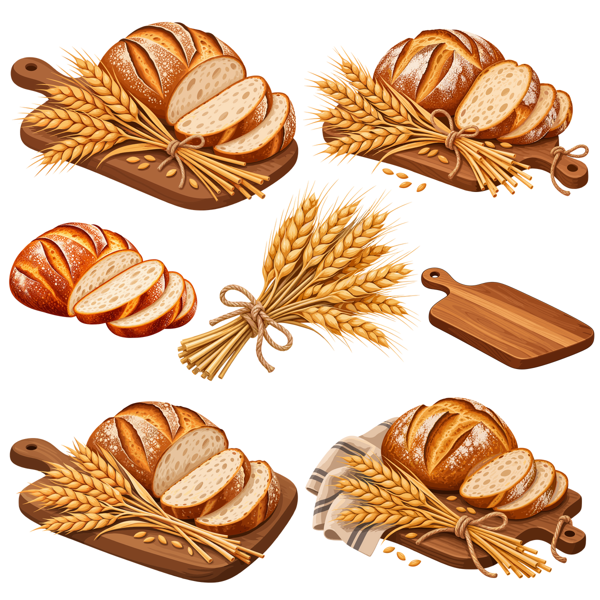 Rustic bread and wheat harvest set of 6