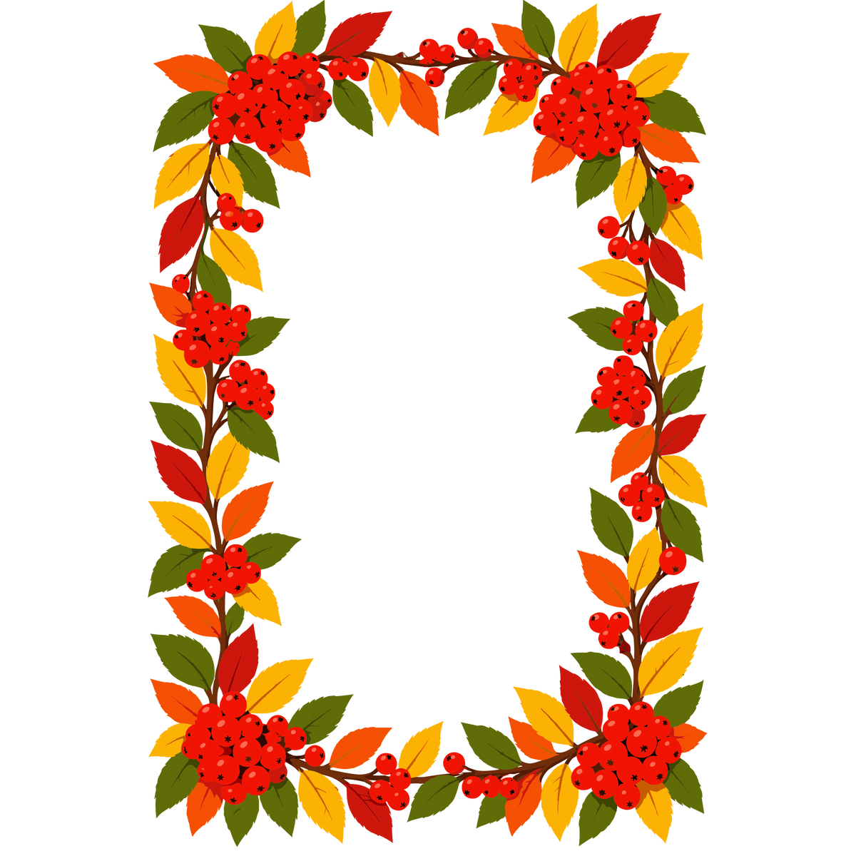 Autumn rowan berry frame with vibrant fall foliage