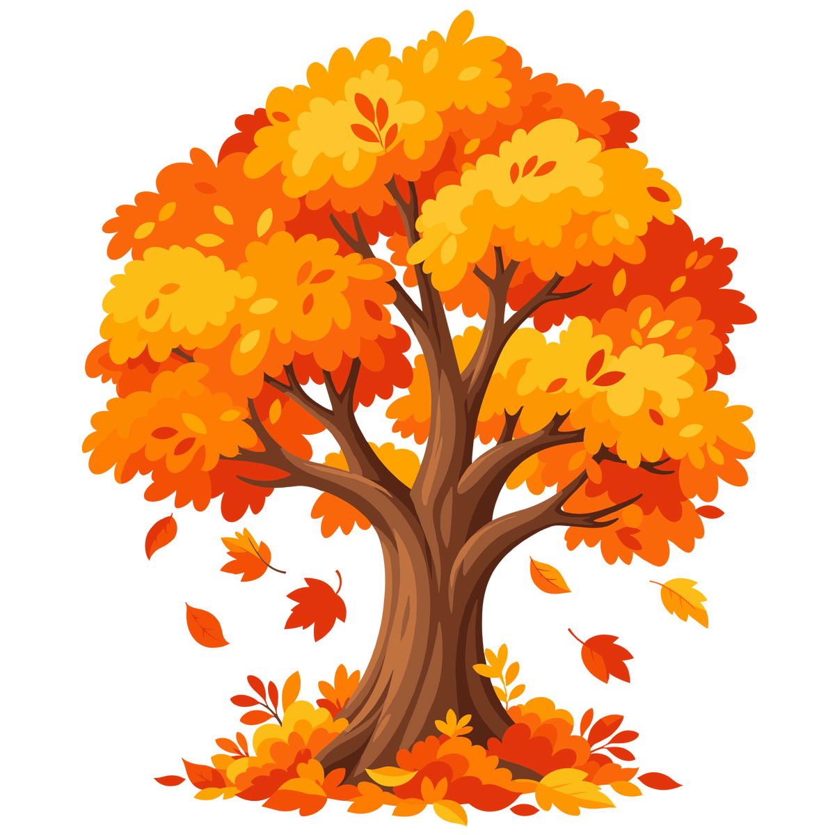 Autumn tree with falling leaves
