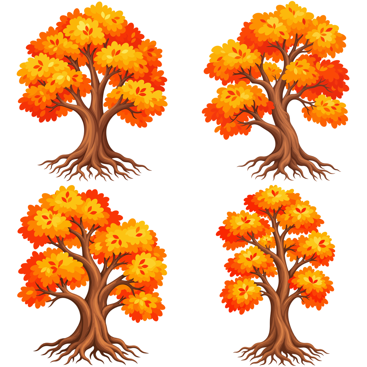 Autumn tree set with colorful foliage