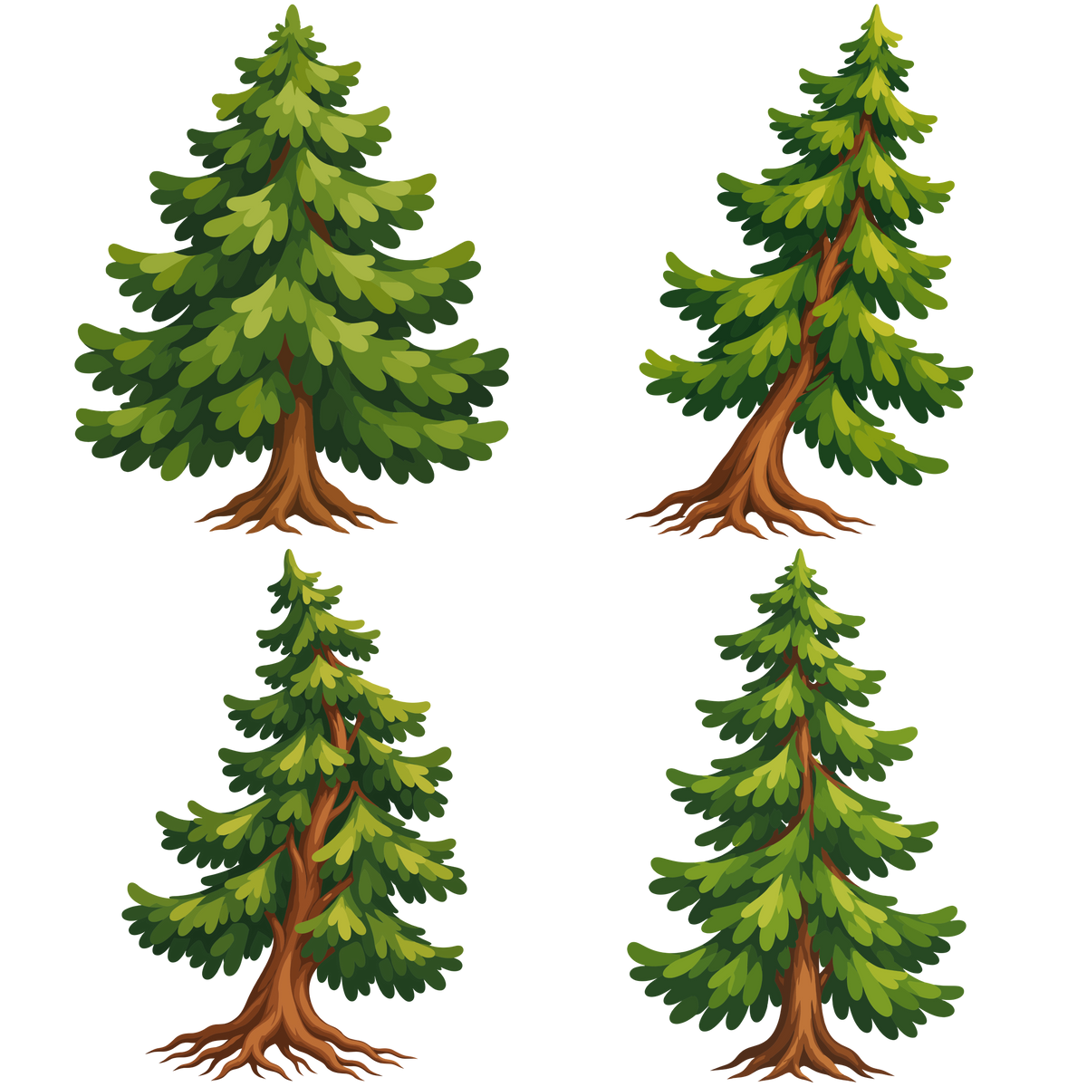 Evergreen tree set with green pine trees
