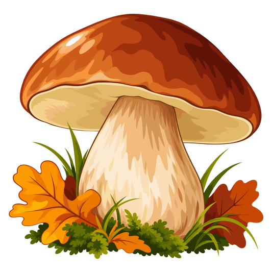 Autumn mushroom clipart with oak leaves grass and woodland foliage for seasonal designs