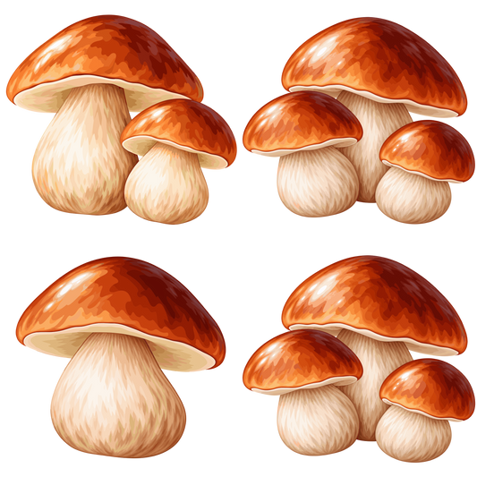 Autumn porcini mushroom clipart set with woodland forest mushrooms in different arrangements