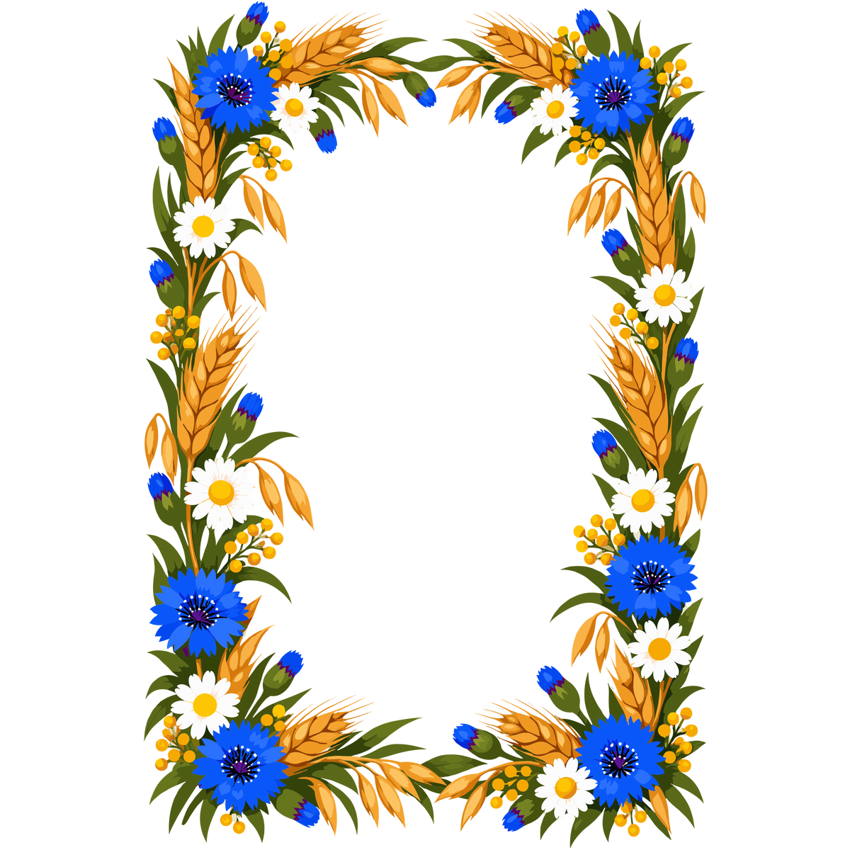 Rustic wheat and blue cornflower floral frame